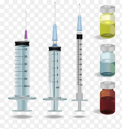 不同粗细的医用注射器