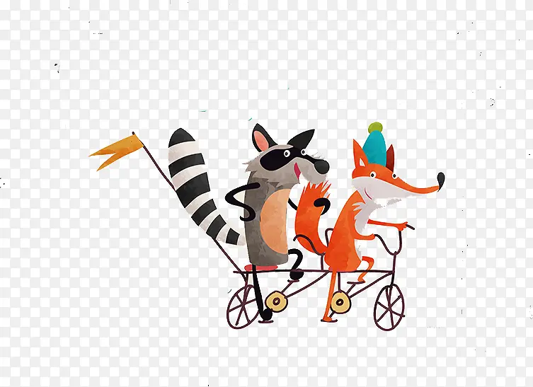 骑双人自行车的狐狸