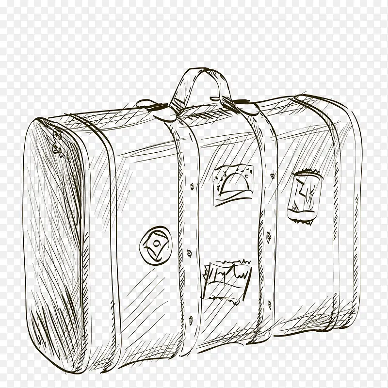 手绘素描皮箱行李箱