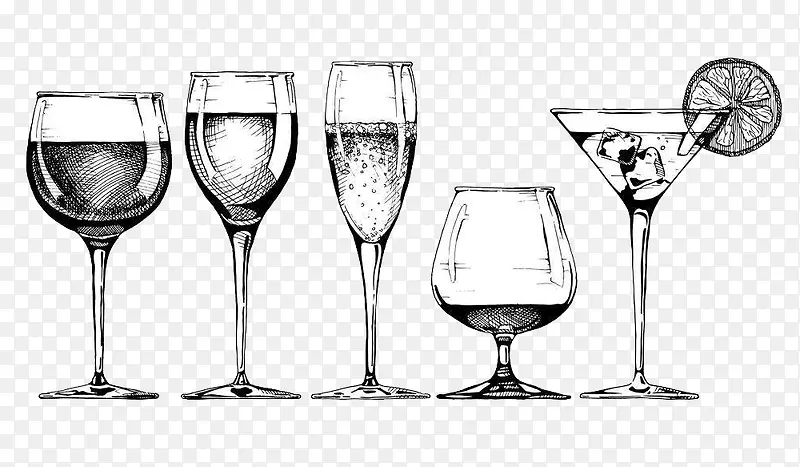 红酒酒杯素描图案
