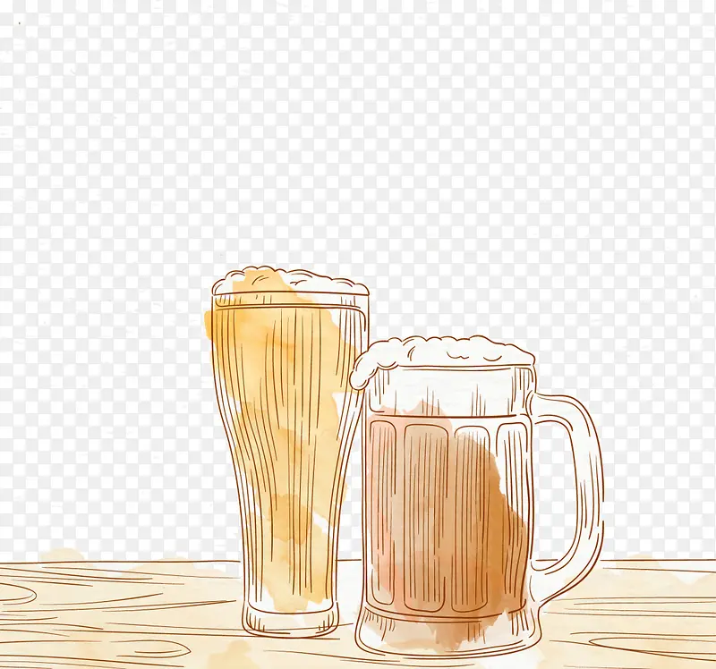 两个手绘玻璃啤酒杯