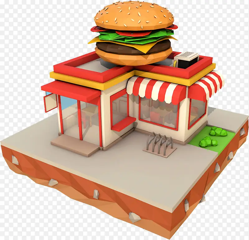卡通房子上面的汉堡