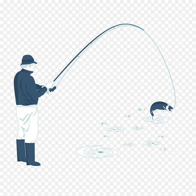 卡通手绘男人冰地钓鱼