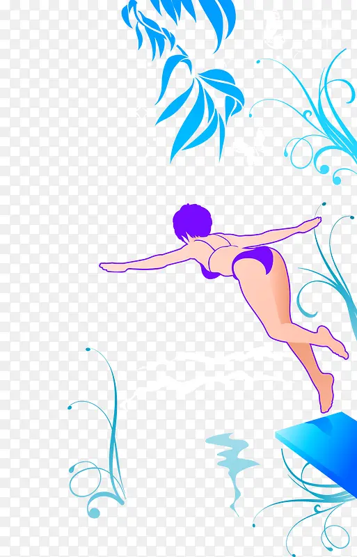 卡通矢量手绘比基尼女人跳水