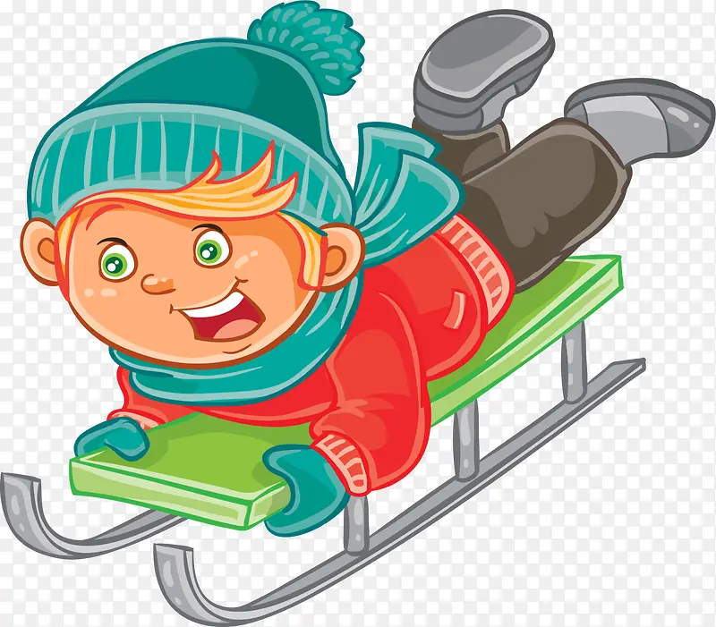 冬季滑雪橇的男孩