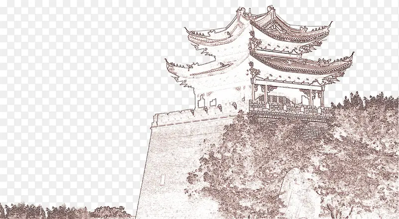 手绘古建筑