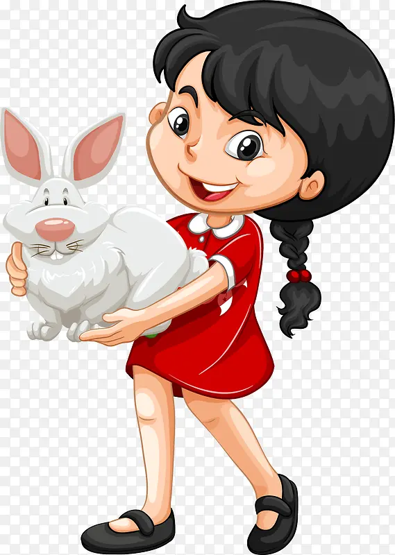 女孩手抱兔子