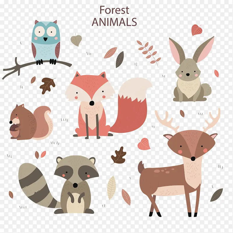 彩绘森林动物设计矢量