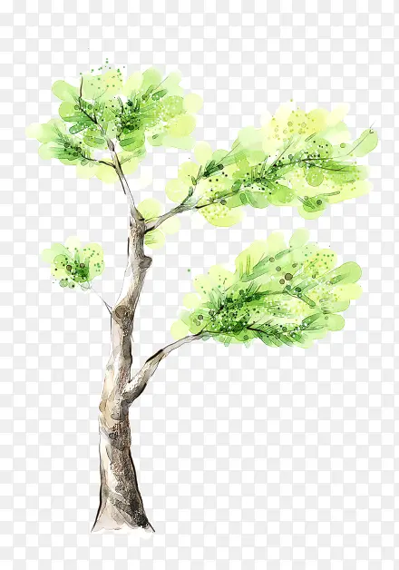 手绘彩绘绿色树木涂鸦