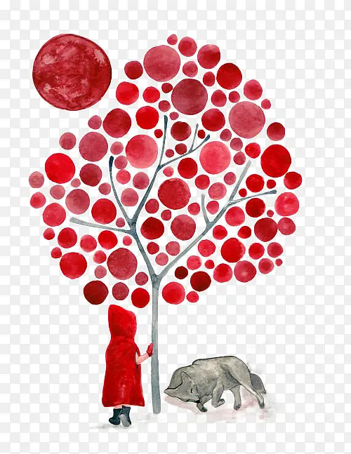 手绘红色圆点创意树