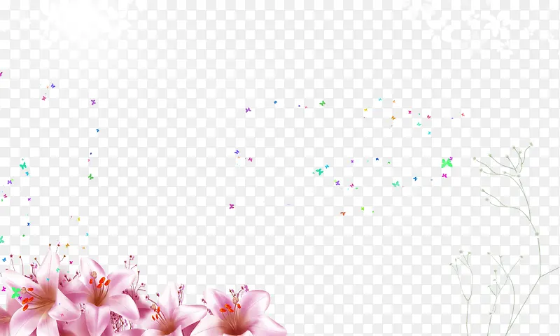 水墨粉色百合边框背景图