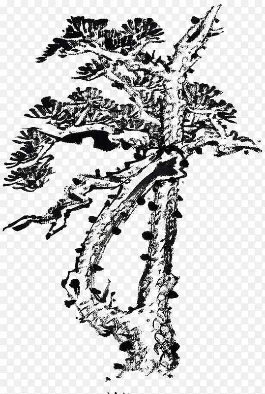 中国风手绘水墨画松树