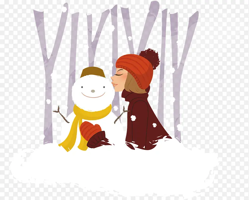 雪地里的雪人和女孩