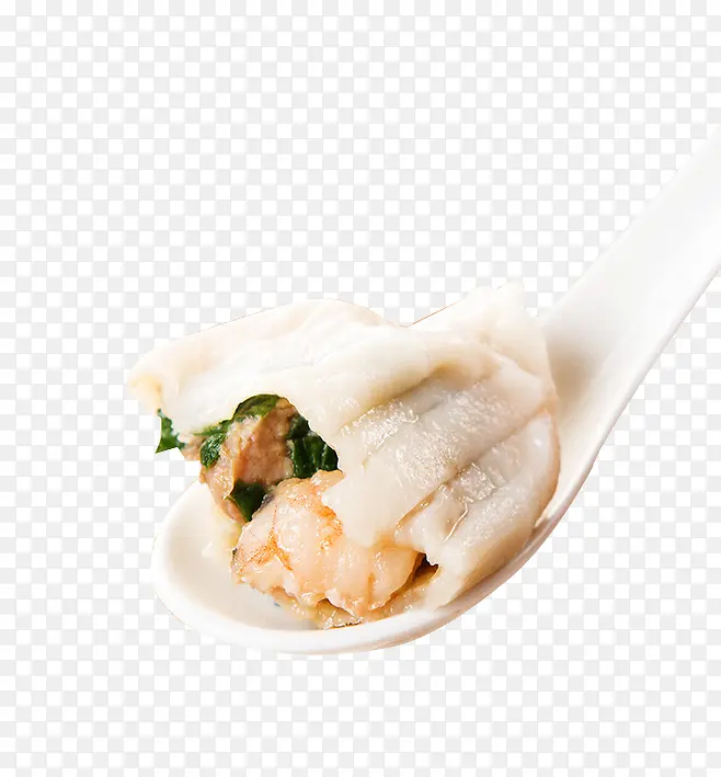 一勺鲜嫩的海鲜饺子
