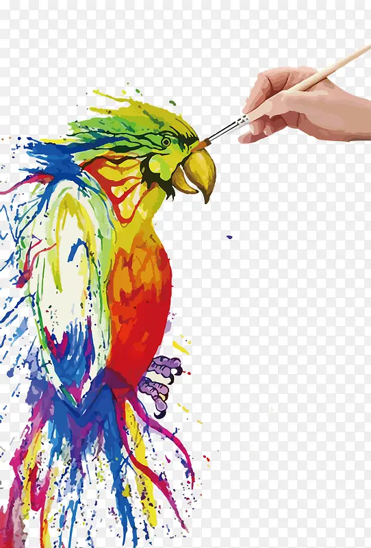 水彩绘彩色鹦鹉手势