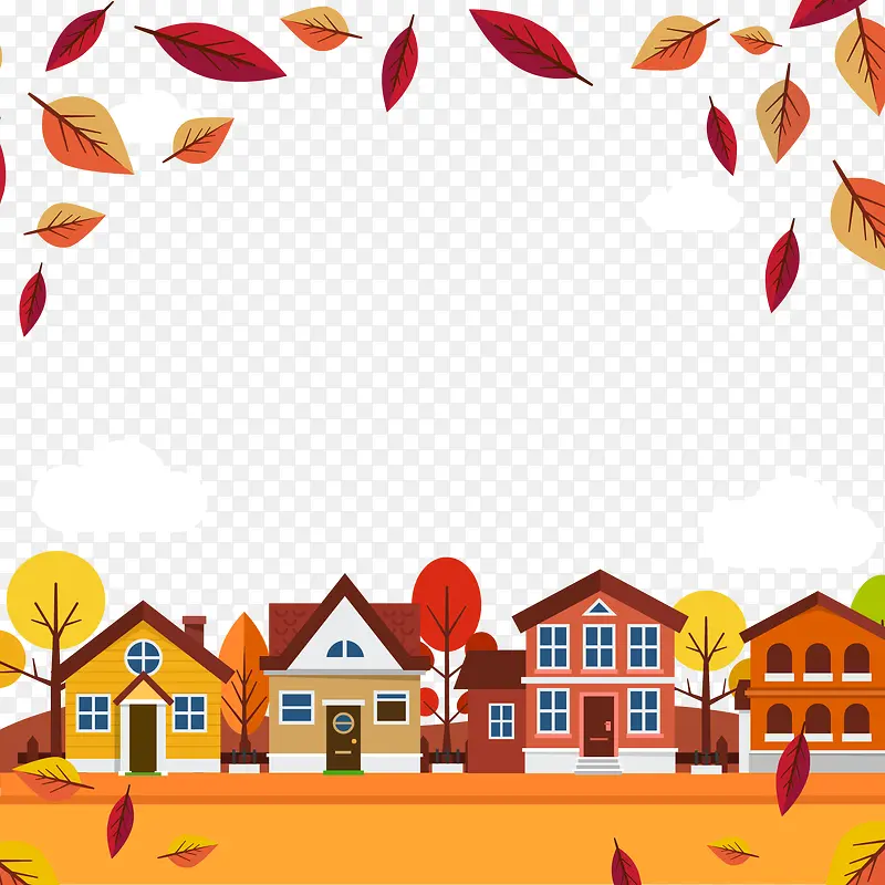 彩色秋季城镇风景矢量图
