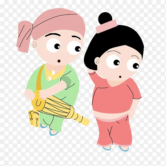 卡通傣族少年和少女