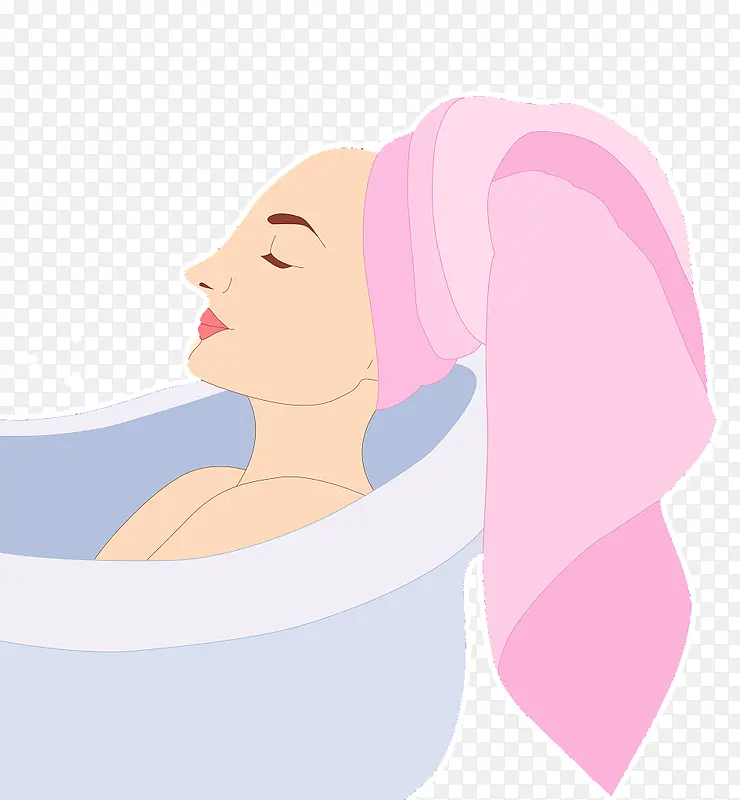 时尚插图美女浴缸泡澡休息