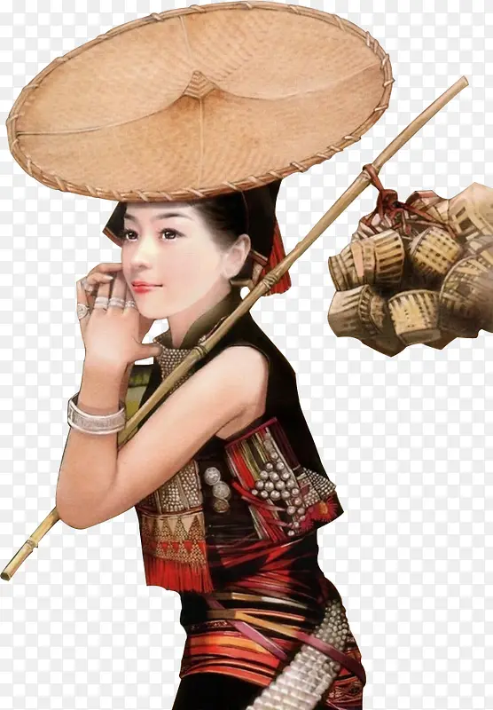 彩色中国风傣族少女装饰图案