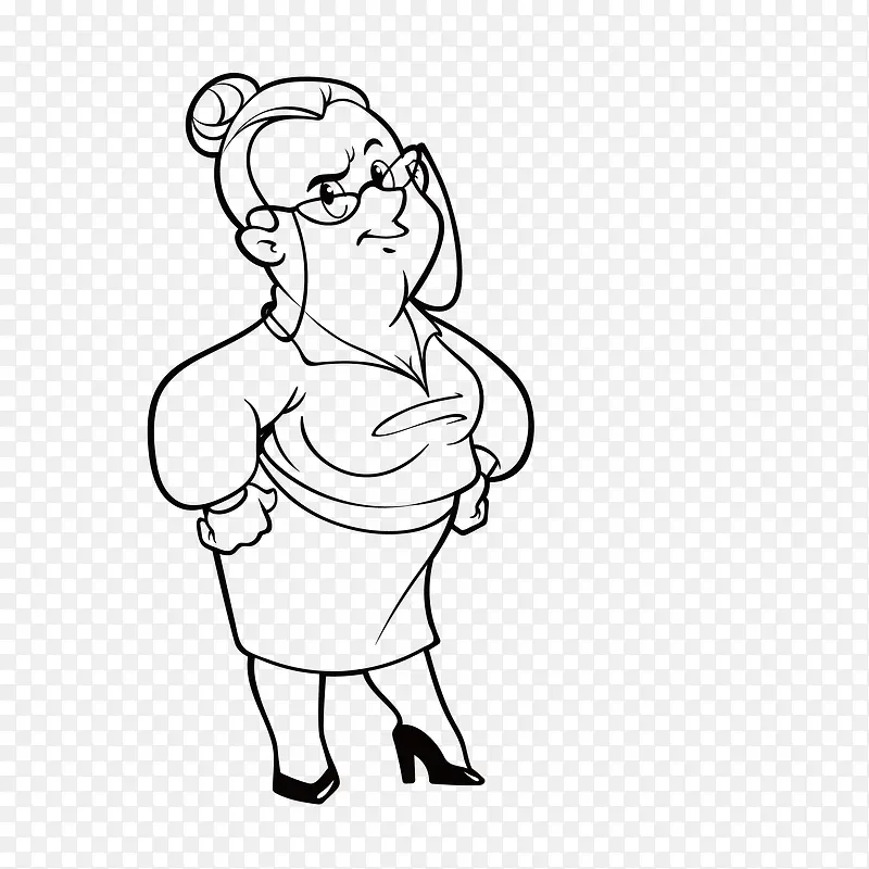 手绘卡通线描带眼镜胖女人