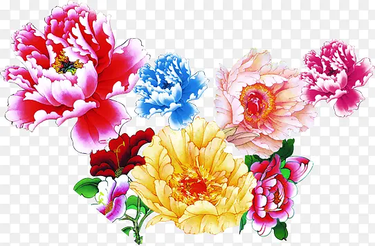 中秋节手绘各色花朵