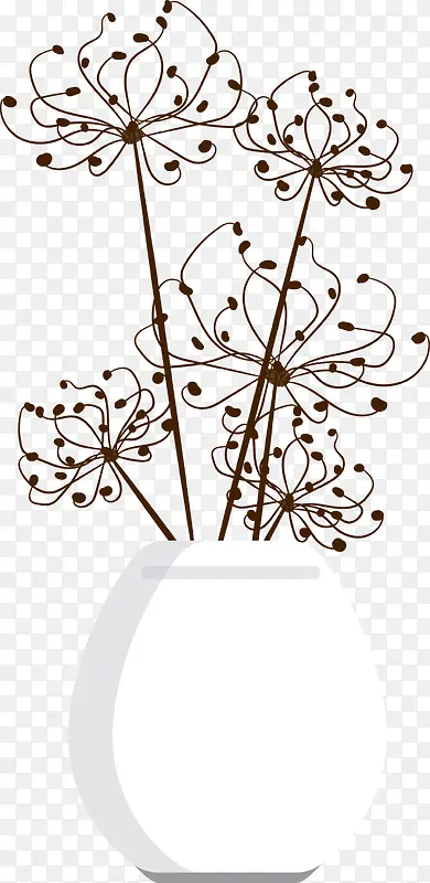 咖啡色简约线条花朵