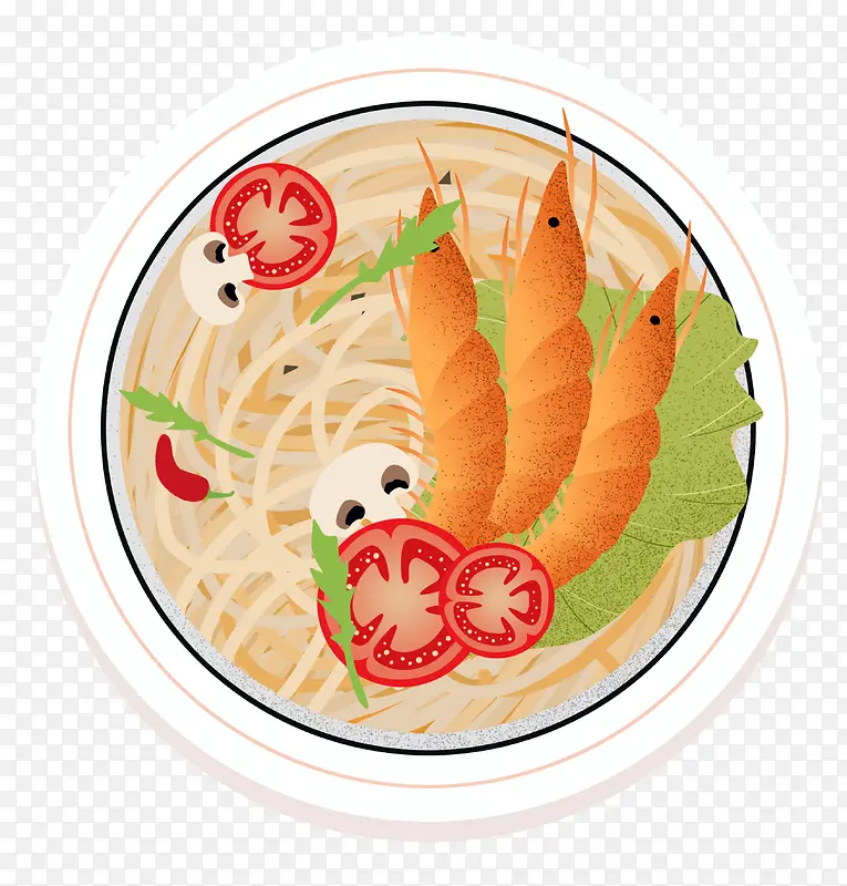 中国菜手绘大虾拉面