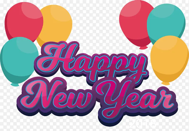 彩色气球装饰新年英文艺术字