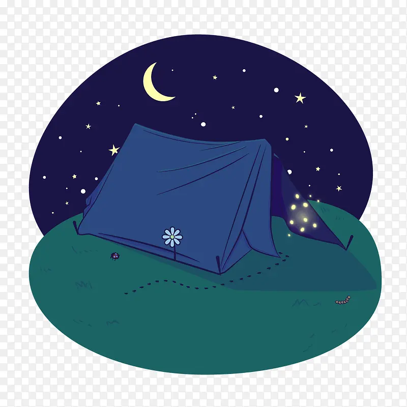 夜晚的郊外野营帐篷插画矢量图