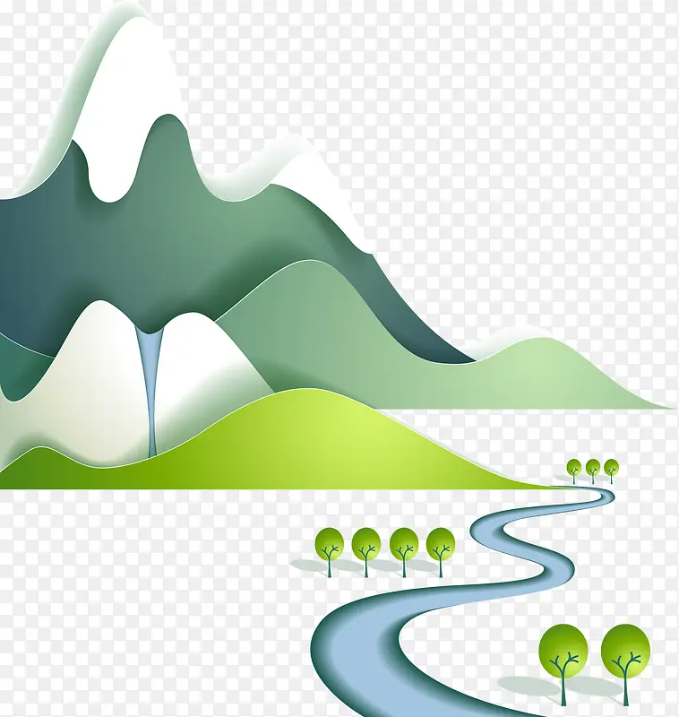 纸板插画山脉与河流