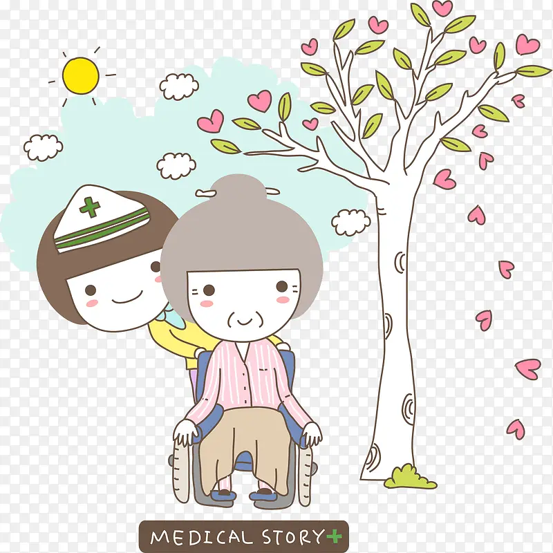 树下散步坐在轮椅上的人