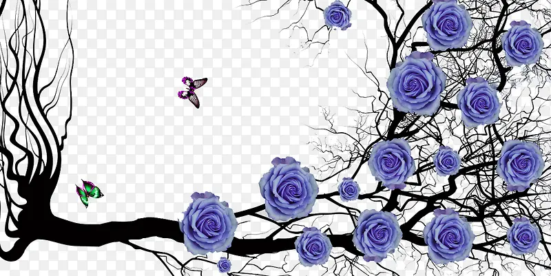 卡通玫瑰树蓝色装饰