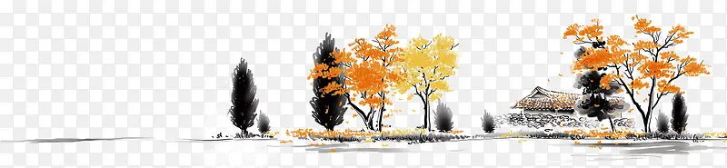 秋天黄色的树叶风景