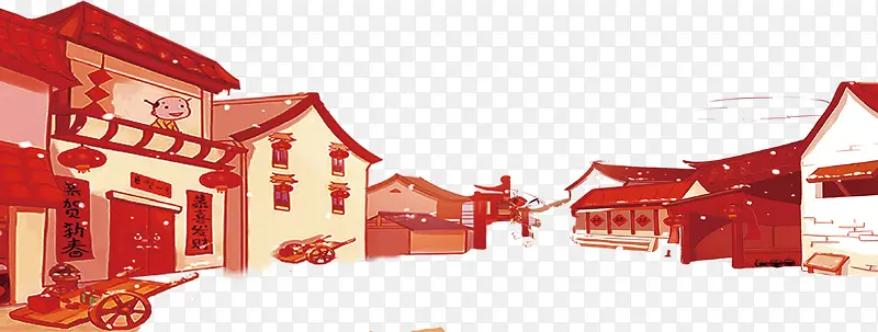 红色中国风新春古镇