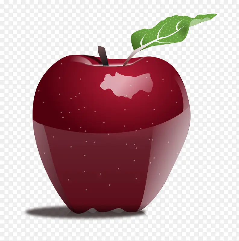 红色的卡通带叶子的红苹果