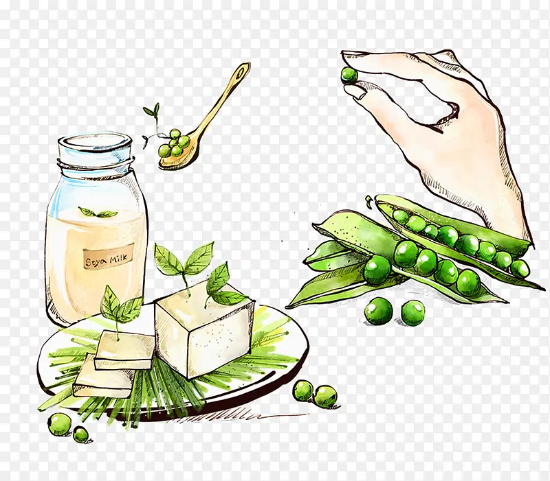 手绘彩色豆腐豆制品