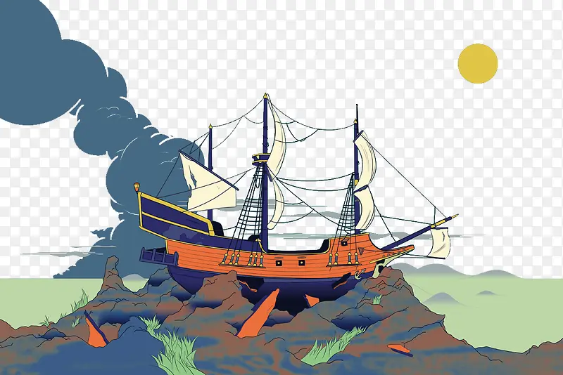海上的船插画