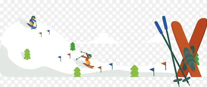 卡通冬季雪地滑雪工具
