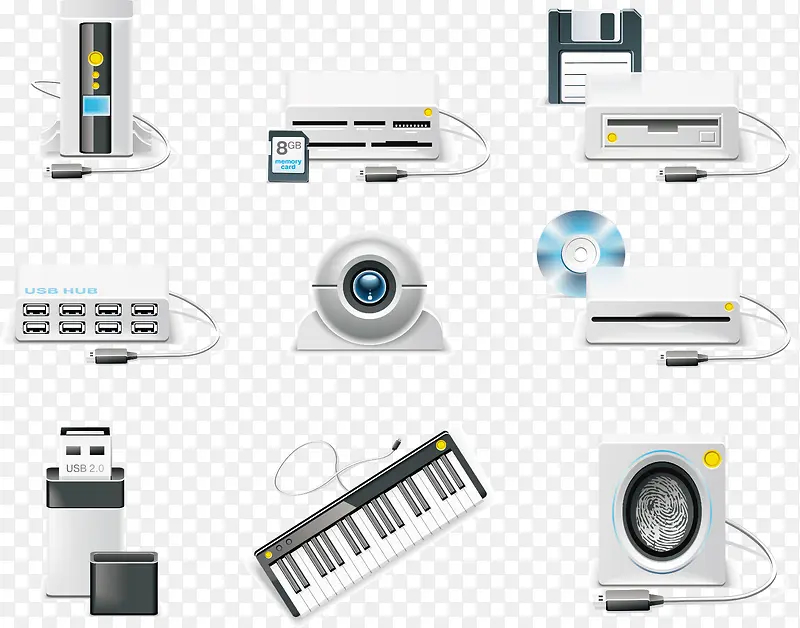电脑配置电子产品部件矢量图