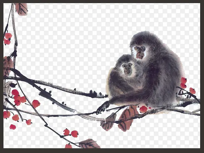 猴子水墨画画作