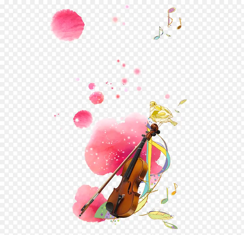 粉色水墨小提琴