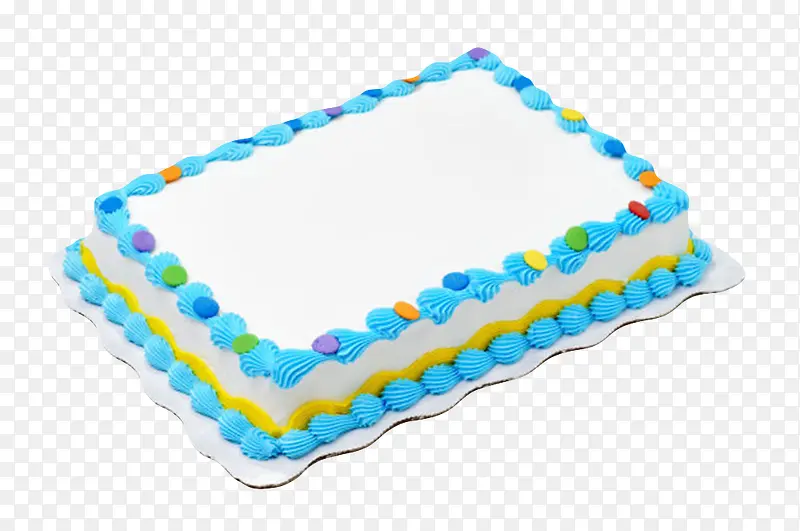 蓝白色奶油长方形蛋糕实物