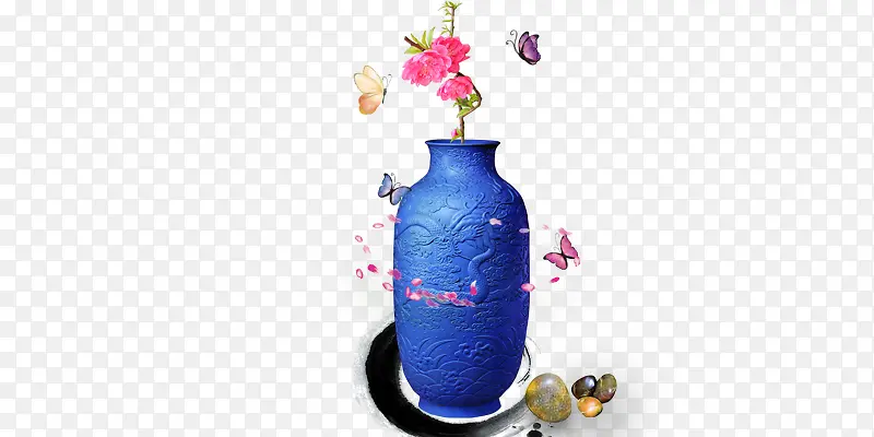 蓝色青花瓷瓶