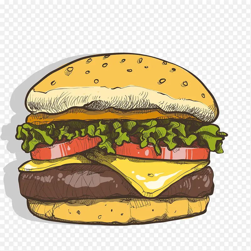 手绘卡通美味的汉堡