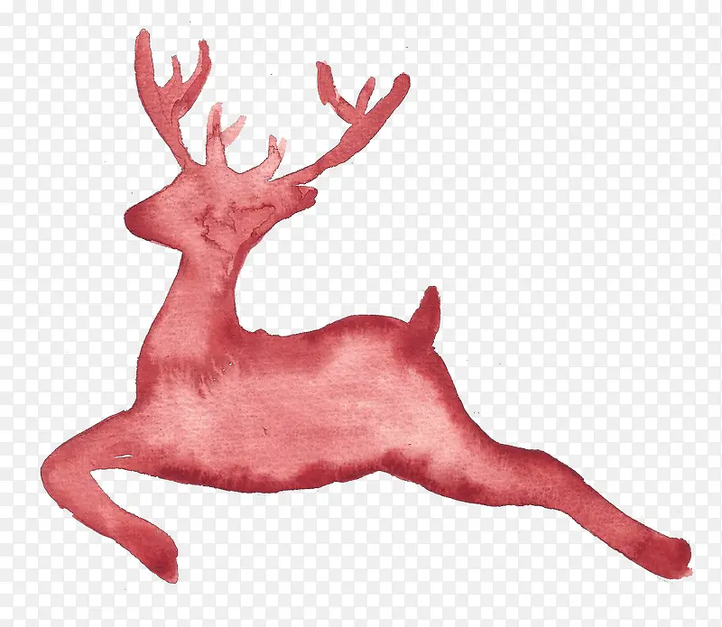 红色水彩驯鹿跳跃
