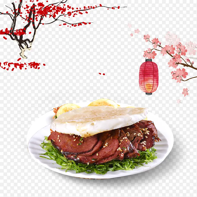 一个美味的肉夹馍桃花手绘
