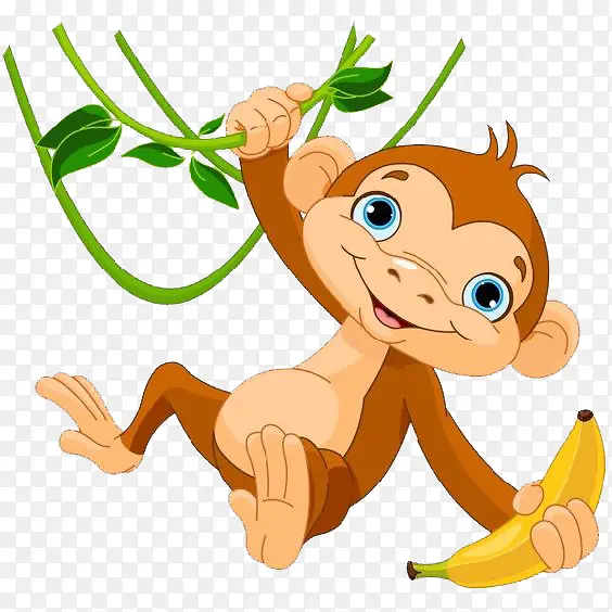 卡通拿香蕉的猴子