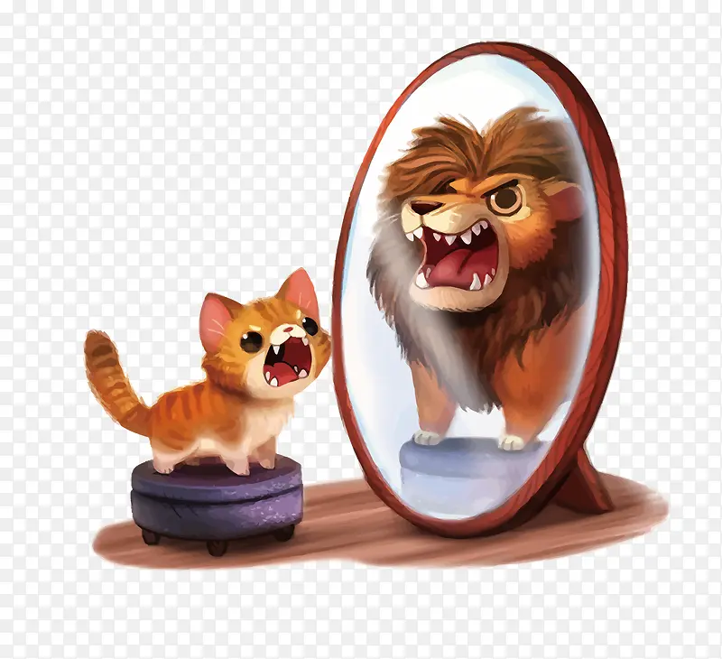 矢量猫咪镜子和狮子