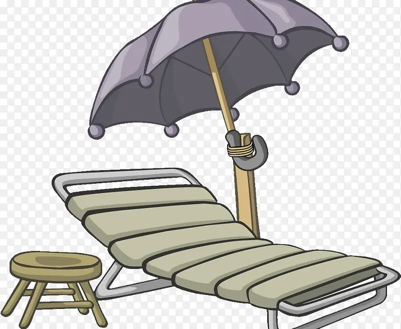 卡通黑色线条沙滩椅遮阳伞