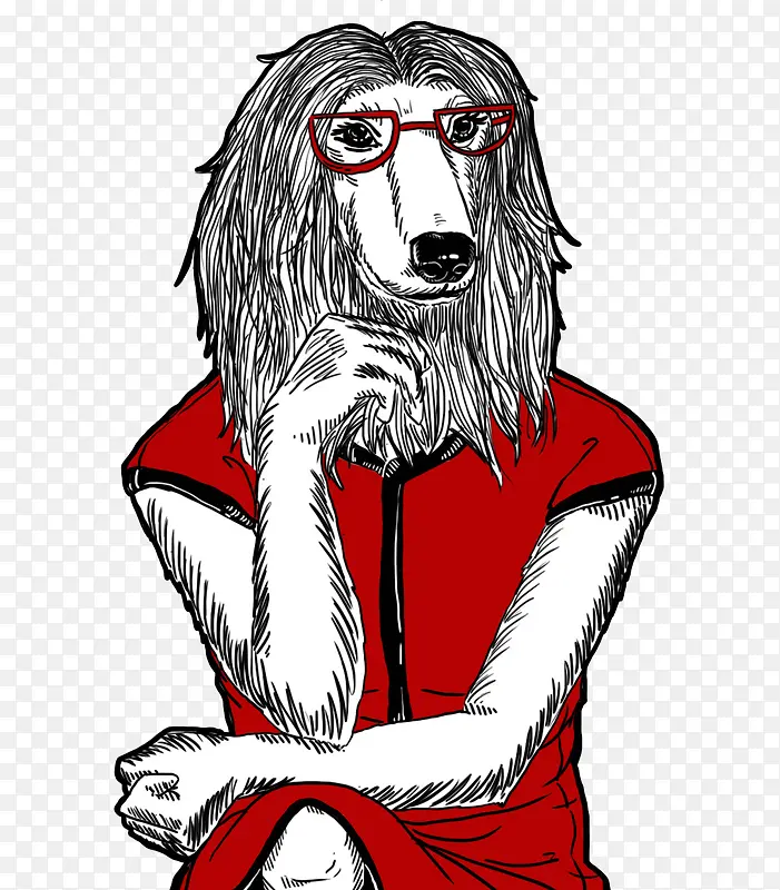 卡通手绘的美少女狗狗